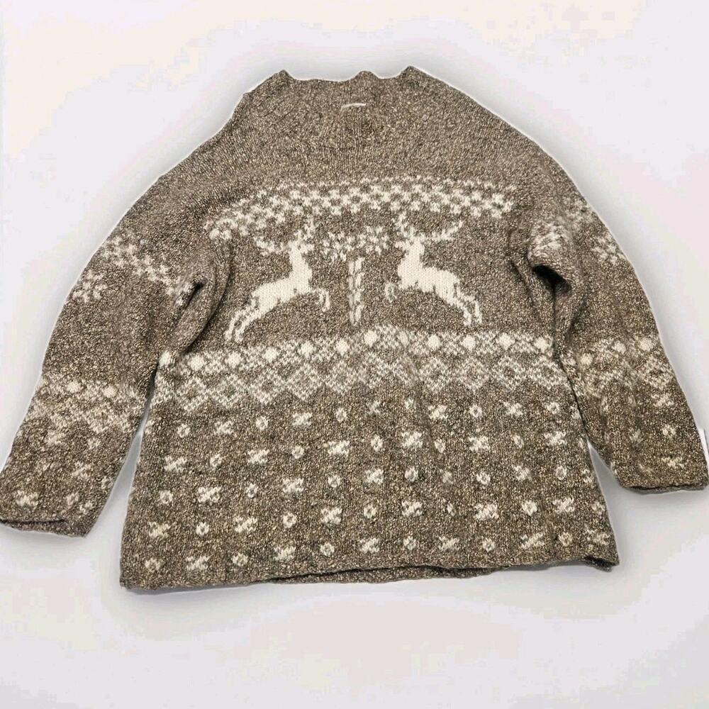 Vintage Skyr Wool Mohair Blend Sweater Lrg Reindeer Snowflakes Ski Snow Winter